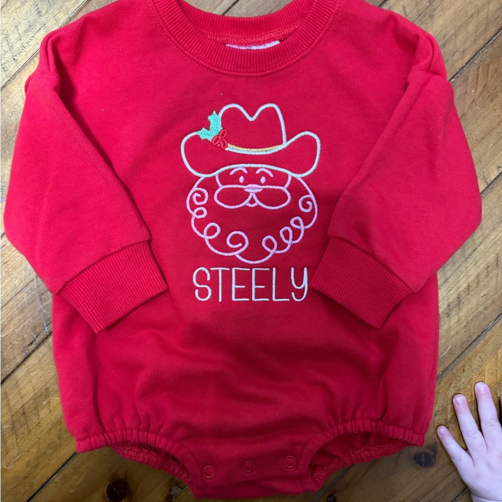 Steely Embroidered Cowboy Santa Red 12M Romper